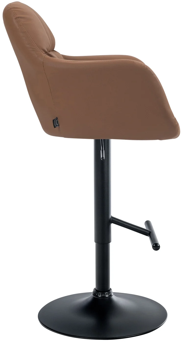 Tabouret de bar chaise haute x1 fonction rotation 360° en PVC marron clair avec coutures décoratives piètement métal noir 10_0005263