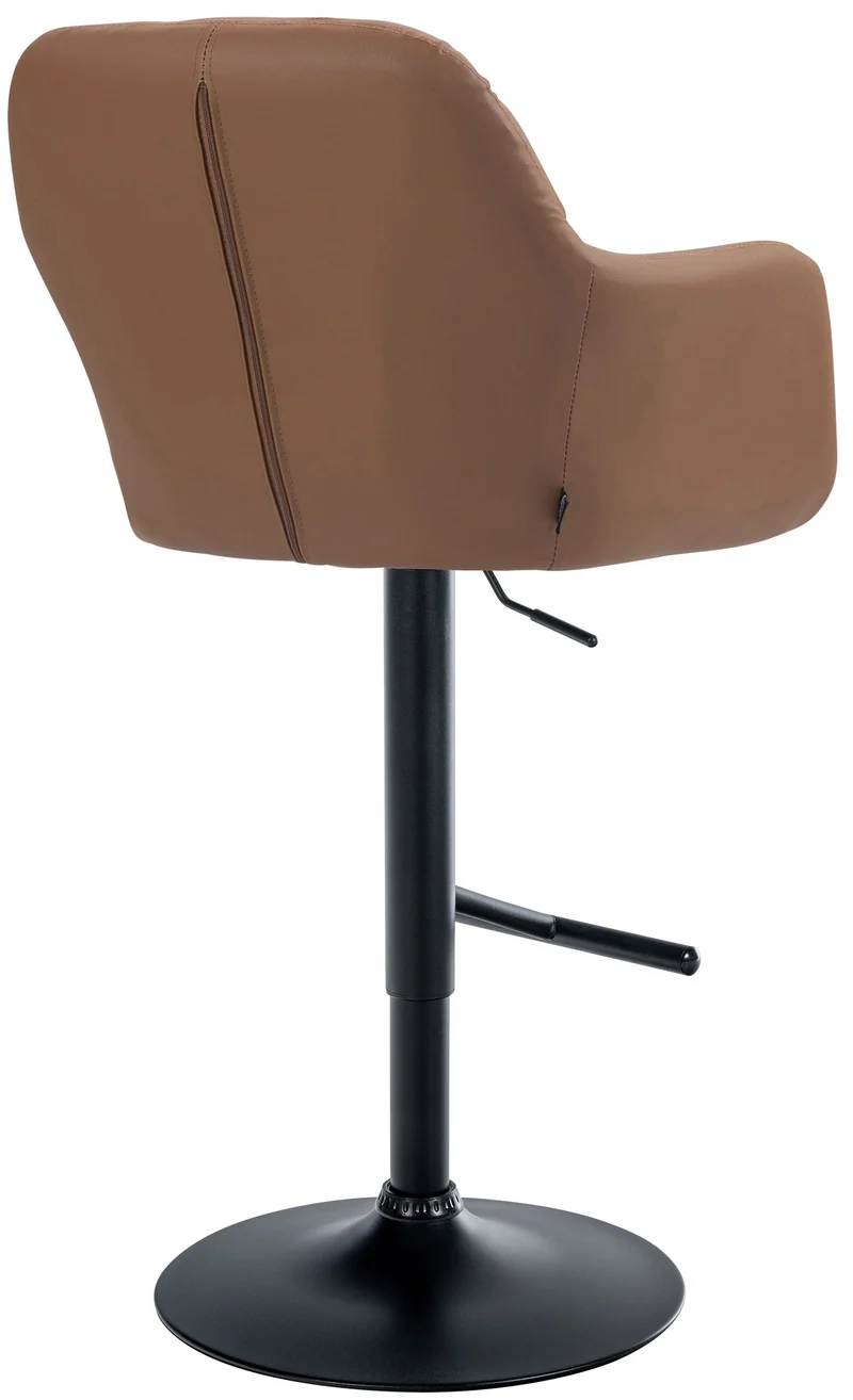 Tabouret de bar chaise haute x1 fonction rotation 360° en PVC marron clair avec coutures décoratives piètement métal noir 10_0005263