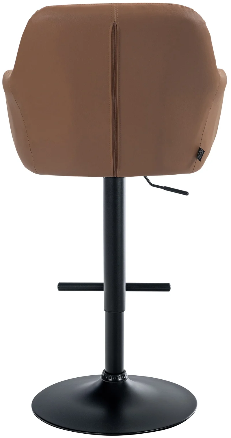 Tabouret de bar chaise haute x1 fonction rotation 360° en PVC marron clair avec coutures décoratives piètement métal noir 10_0005263