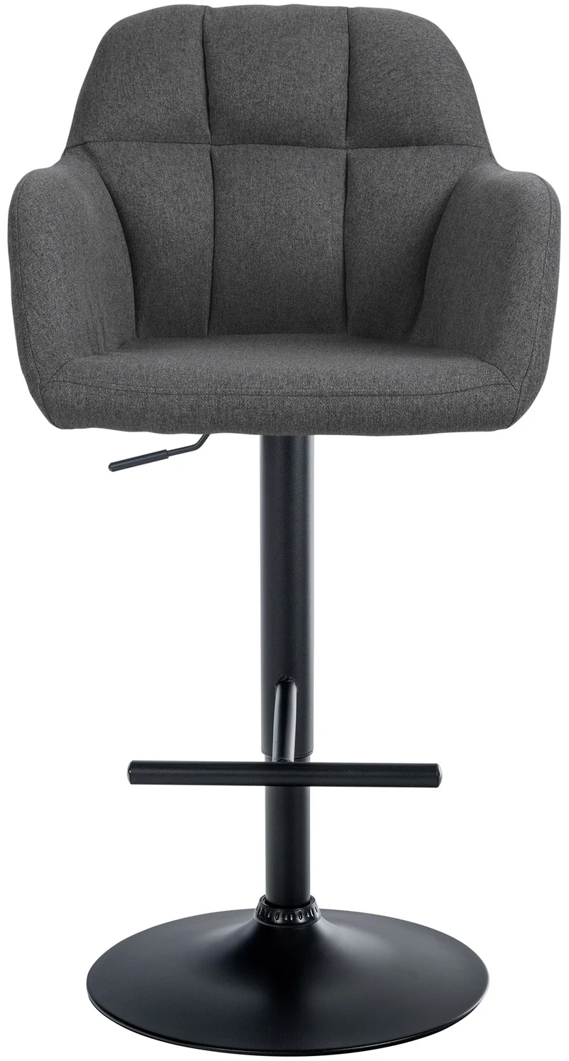 Tabouret de bar chaise haute x1 fonction rotation 360° en tissu gris foncé avec coutures décoratives piètement métal noir 10_0005279