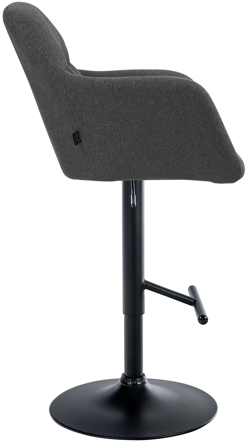Tabouret de bar chaise haute x1 fonction rotation 360° en tissu gris foncé avec coutures décoratives piètement métal noir 10_0005279