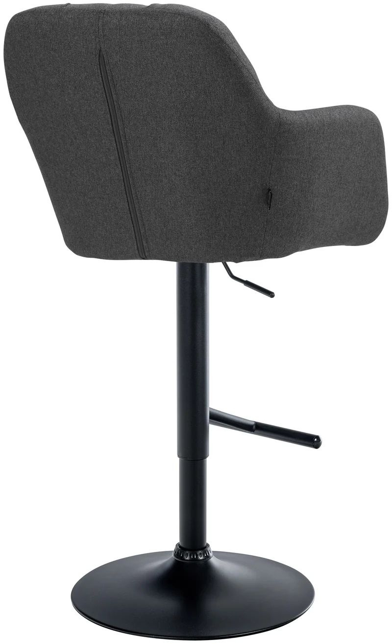 Tabouret de bar chaise haute x1 fonction rotation 360° en tissu gris foncé avec coutures décoratives piètement métal noir 10_0005279