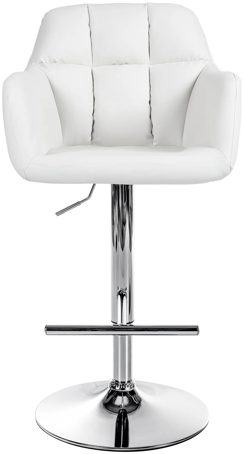 Tabouret de bar chaise haute x1 fonction rotation 360° en PVC blanc avec coutures décoratives piètement métal chromé 10_0005256