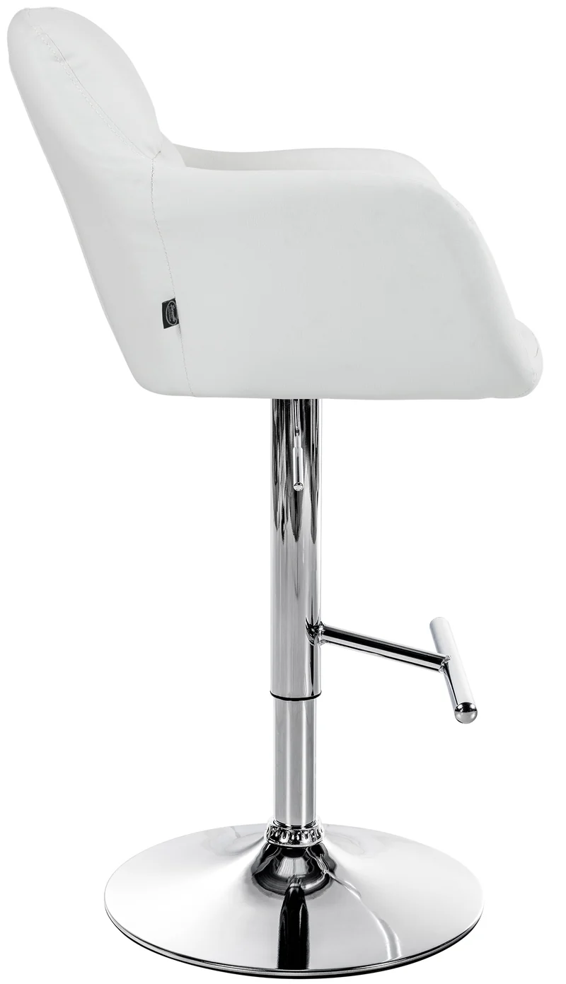 Tabouret de bar chaise haute x1 fonction rotation 360° en PVC blanc avec coutures décoratives piètement métal chromé 10_0005256
