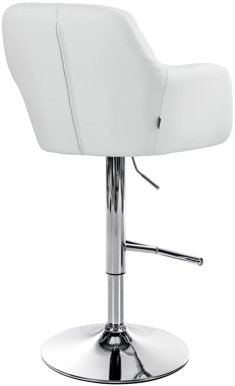 Tabouret de bar chaise haute x1 fonction rotation 360° en PVC blanc avec coutures décoratives piètement métal chromé 10_0005256