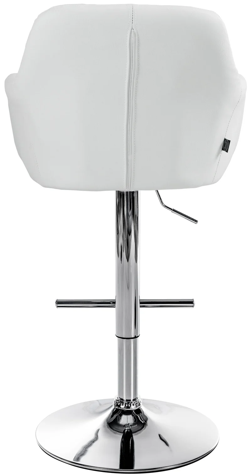 Tabouret de bar chaise haute x1 fonction rotation 360° en PVC blanc avec coutures décoratives piètement métal chromé 10_0005256