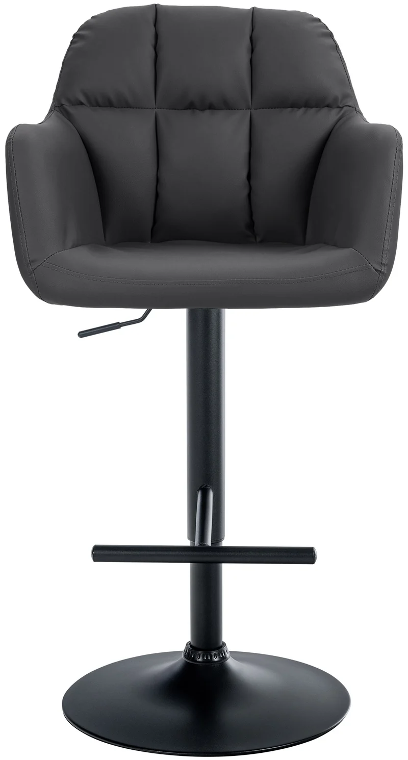 Tabouret de bar chaise haute x1 fonction rotation 360° en PVC noir avec coutures décoratives piètement métal noir 10_0005259