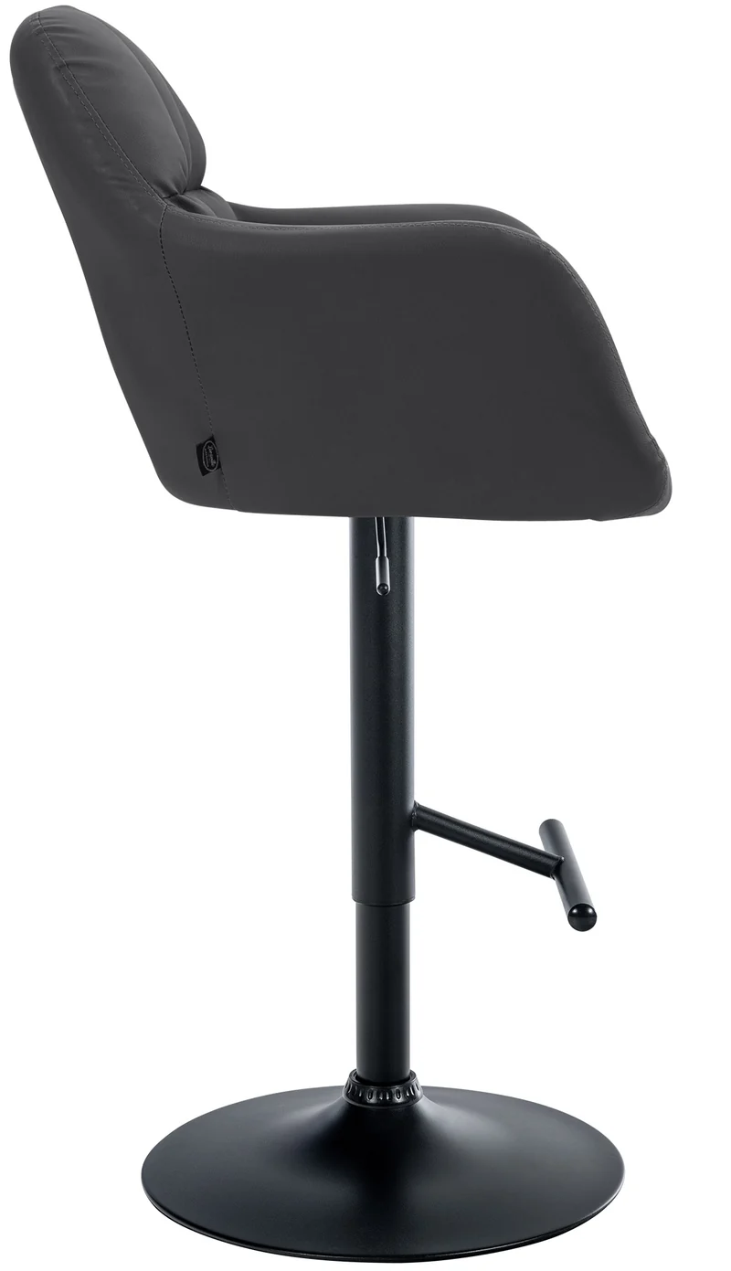 Tabouret de bar chaise haute x1 fonction rotation 360° en PVC noir avec coutures décoratives piètement métal noir 10_0005259