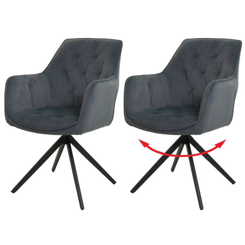 Lot de 2 chaises de salle à manger fauteuils pivotants 180° avec accoudoirs rembourrage épais design moderne tissu anthracite et métal 04_0007373