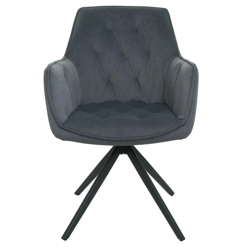 Lot de 2 chaises de salle à manger fauteuils pivotants 180° avec accoudoirs rembourrage épais design moderne tissu anthracite et métal 04_0007373