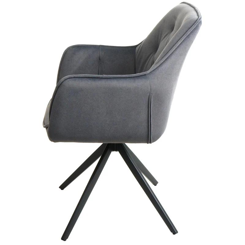 Lot de 2 chaises de salle à manger fauteuils pivotants 180° avec accoudoirs rembourrage épais design moderne tissu anthracite et métal 04_0007373