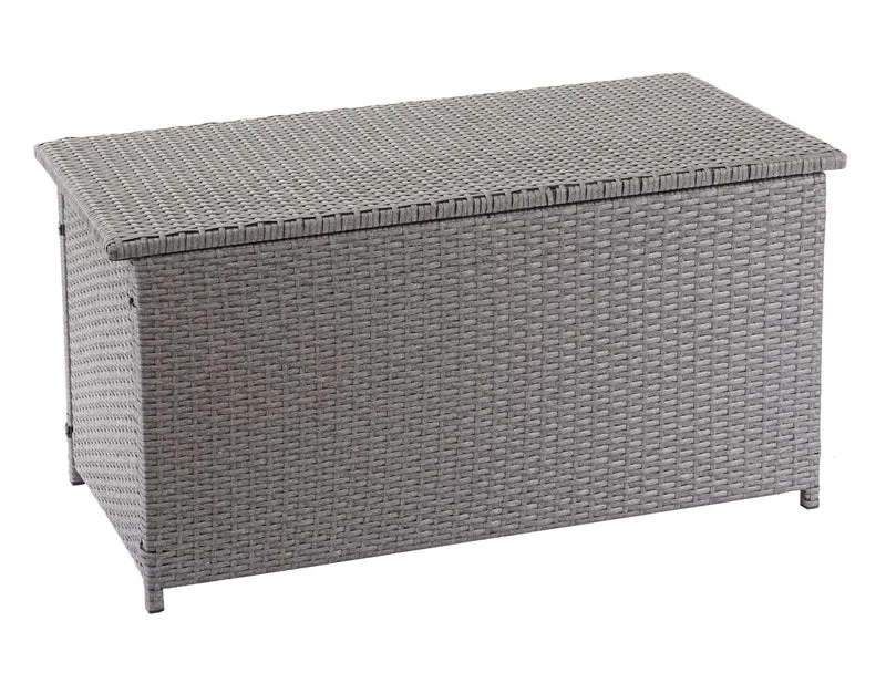 Coffre de rangement pour jardin en polyrotin gris avec roulettes rangement coussins 51x115x59cm 250L 04_0001344
