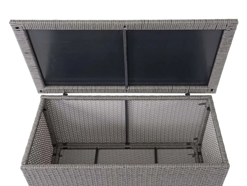 Coffre de rangement pour jardin en polyrotin gris avec roulettes rangement coussins 51x115x59cm 250L 04_0001344