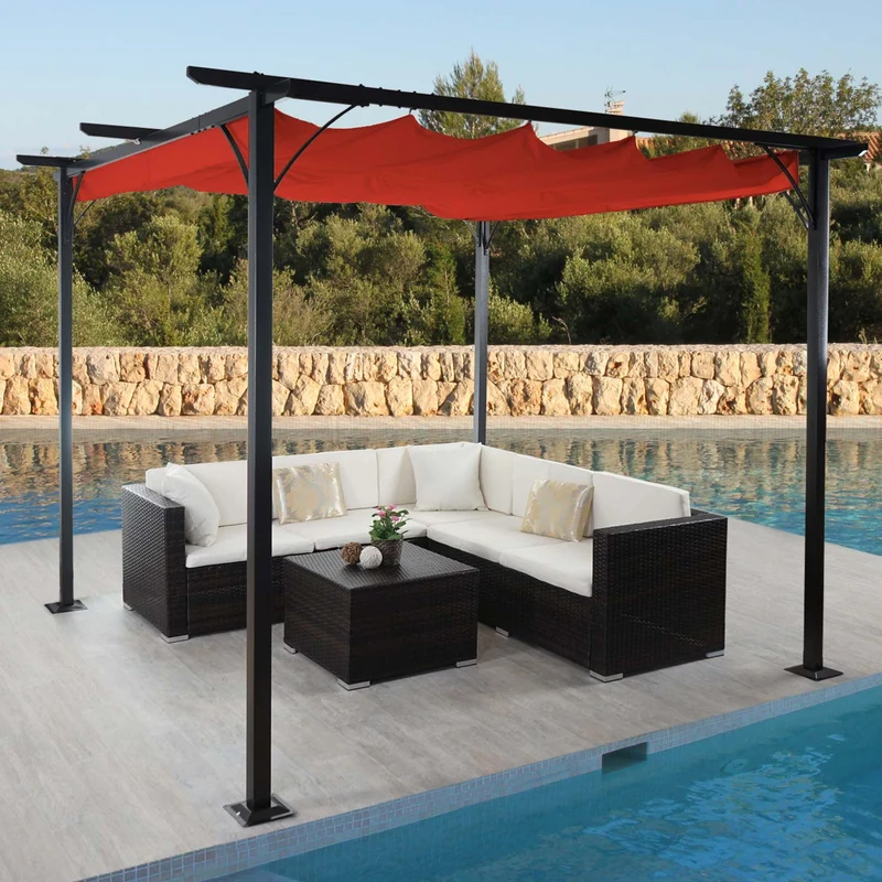Pergola de jardin avec toit coulissant pavillon 3,5x3,5m couleur terracotta protection UV 50+ 04_0008114