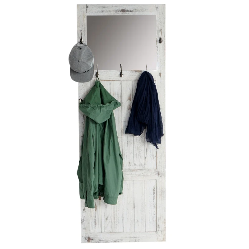 Porte-manteau mural pour armoire avec crochet mural miroir 180 x 65 x 7 cm aspect shabby vintage blanc 04_0008177