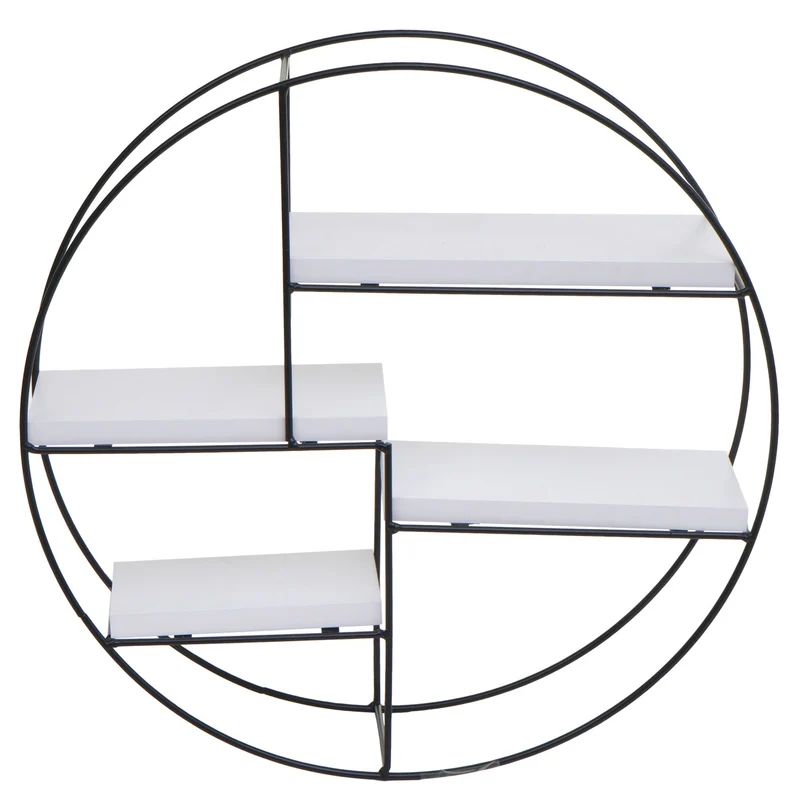 Étagère murale 4 niveaux style industriel en bois massif blanc et métal 45 x 45 x 11 cm 04_0008660