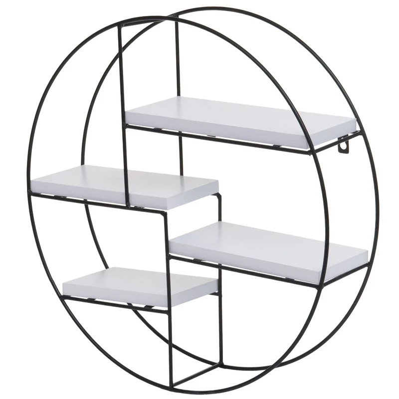 Étagère murale 4 niveaux style industriel en bois massif blanc et métal 45 x 45 x 11 cm 04_0008660