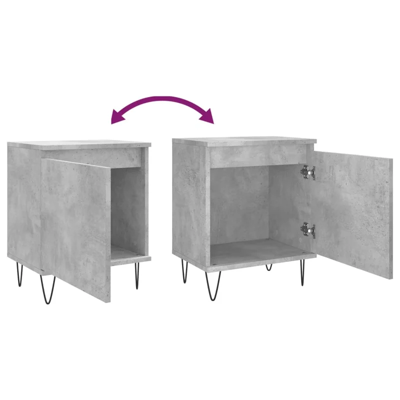 Lot de 2 tables de chevet avec compartiment avec porte 40 x 30 x 50 cm bois d'ingénierie gris et fer DEC035353