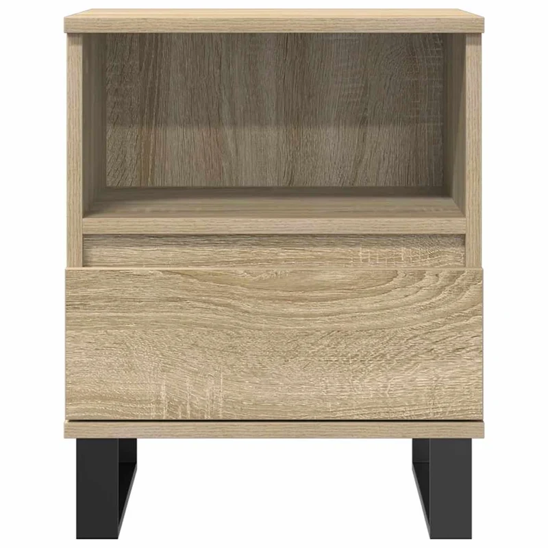 Lot de 2 tables de chevet avec tiroir et compartiment ouvert 40 x 35 x 50 cm bois ingénierie couleur chêne et métal DEC035252