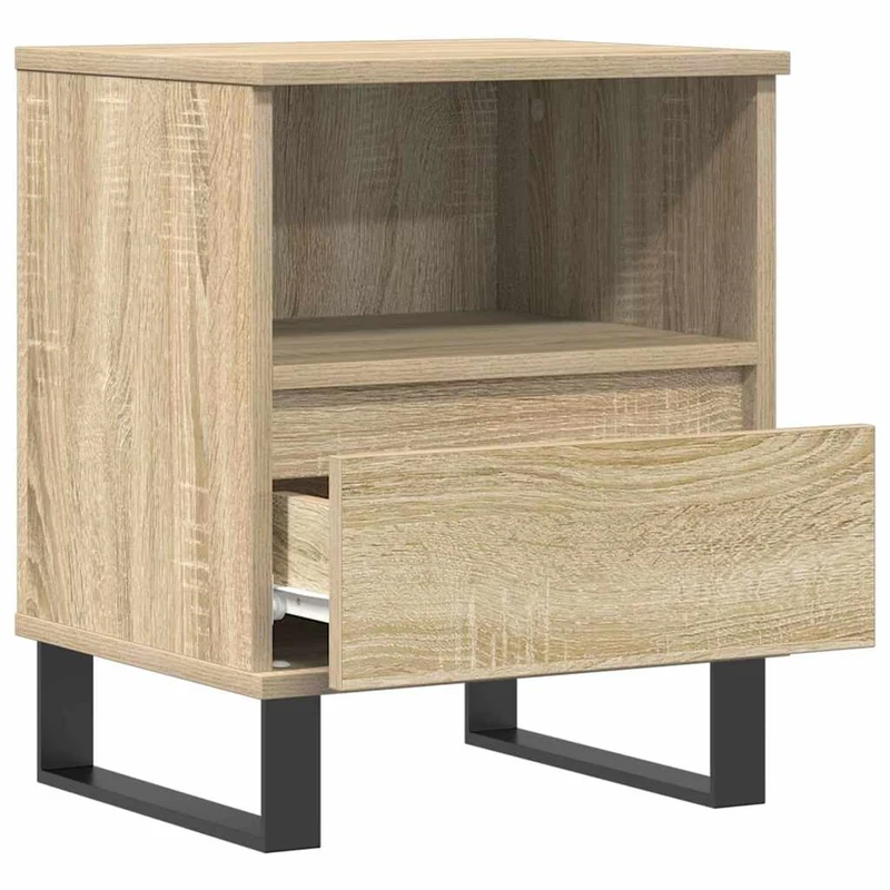 Lot de 2 tables de chevet avec tiroir et compartiment ouvert 40 x 35 x 50 cm bois ingénierie couleur chêne et métal DEC035252