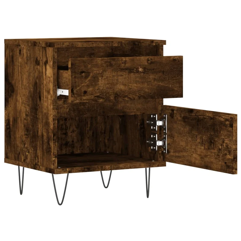 Lot de 2 tables de chevet avec tiroir et compartiment avec porte 40 x 35 x 50 cm bois ingénierie marron et métal DEC035103