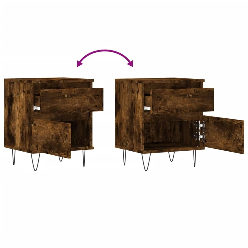 Lot de 2 tables de chevet avec tiroir et compartiment avec porte 40 x 35 x 50 cm bois ingénierie marron et métal DEC035103