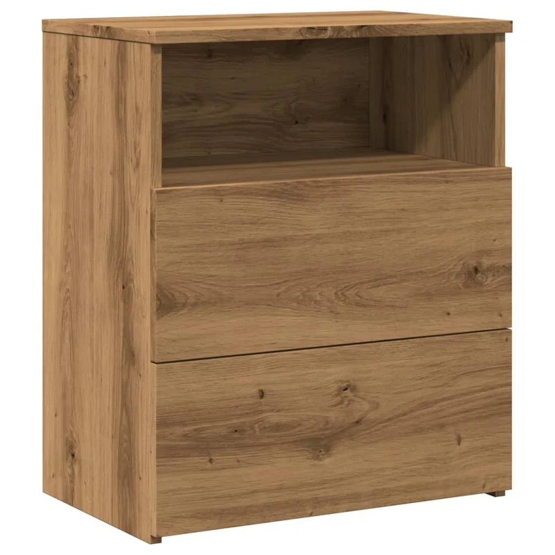 Lot de 2 tables de chevet avec deux tiroirs et compartiment ouvert 50 x 32 x 60 cm bois d'ingénierie couleur chêne DEC035054