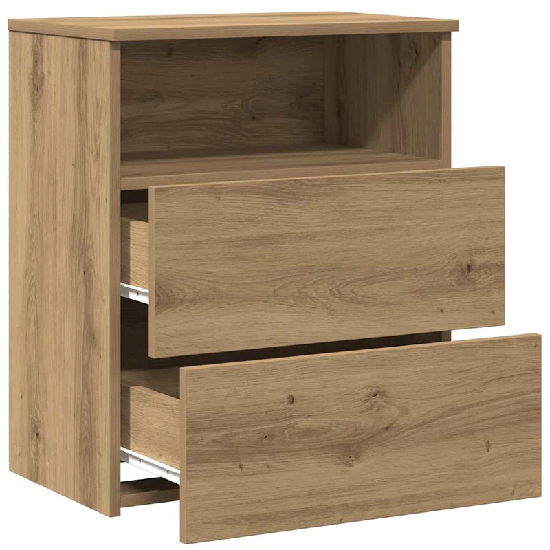 Lot de 2 tables de chevet avec deux tiroirs et compartiment ouvert 50 x 32 x 60 cm bois d'ingénierie couleur chêne DEC035054