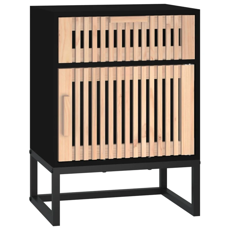 Lot de 2 tables de chevet avec tiroir et compartiment avec porte 40 x 30 x 55,5cm bois ingénierie et fer noir DEC035513