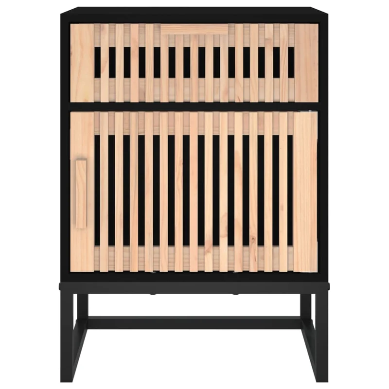 Lot de 2 tables de chevet avec tiroir et compartiment avec porte 40 x 30 x 55,5cm bois ingénierie et fer noir DEC035513
