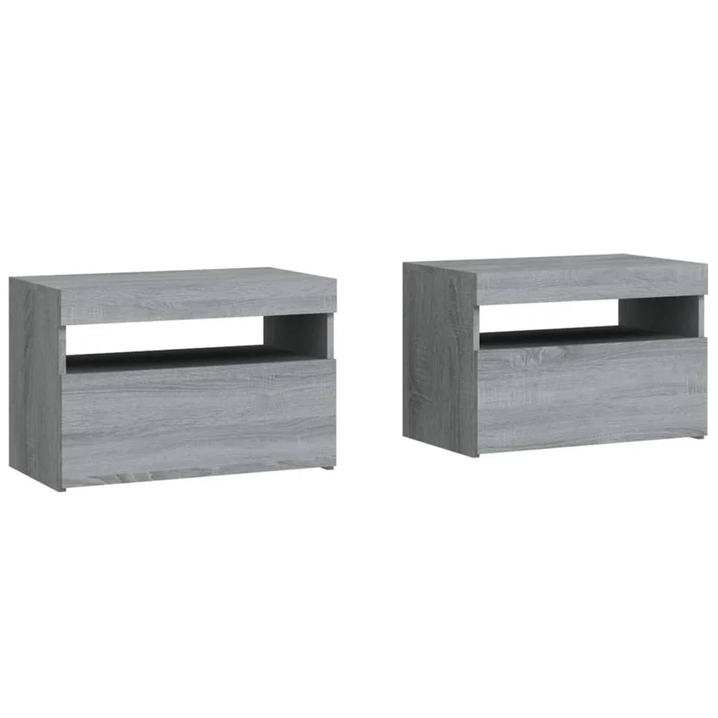 Lot de 2 tables de chevet avec lumières LED et compartiment de rangement 60 x 35 x 40 cm bois d'ingénierie gris DEC035307