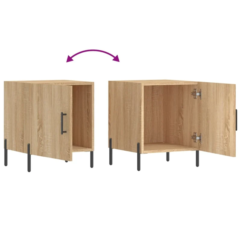 Lot de 2 tables de chevet avec compartiment avec porte 40 x 40 x 50 cm bois ingénierie couleur chêne et fer DEC035274