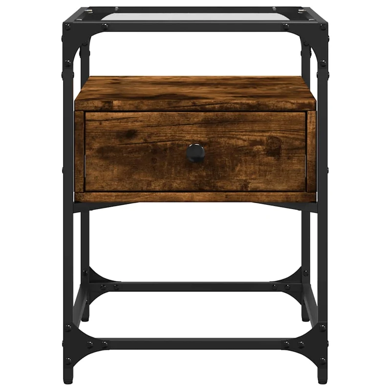 Lot de 2 tables de chevet avec tiroir 40 x 40 x 55 cm bois d'ingénierie marron acier et verre DEC035125