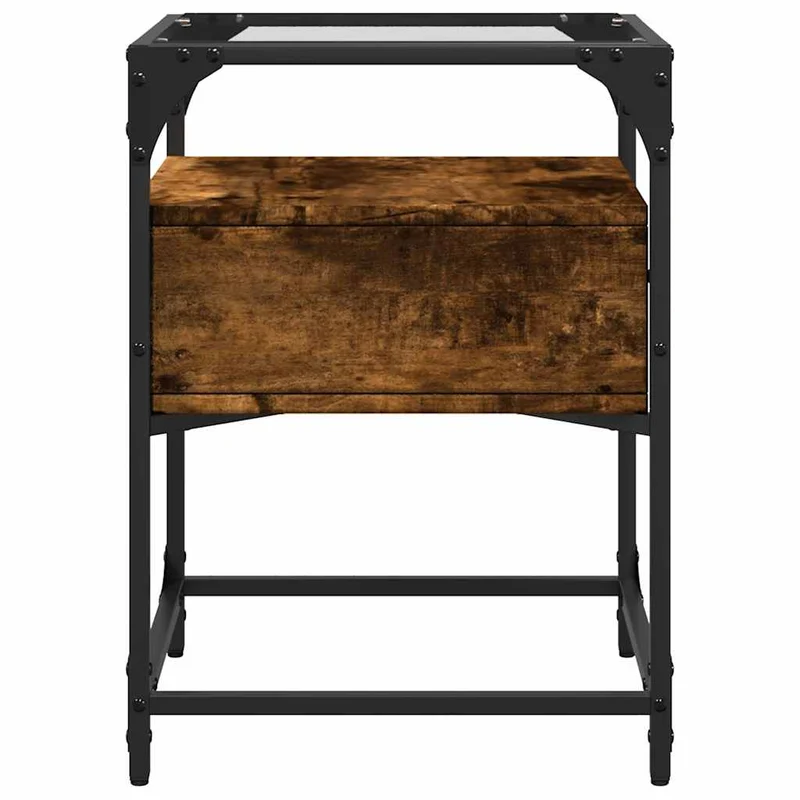 Lot de 2 tables de chevet avec tiroir 40 x 40 x 55 cm bois d'ingénierie marron acier et verre DEC035125