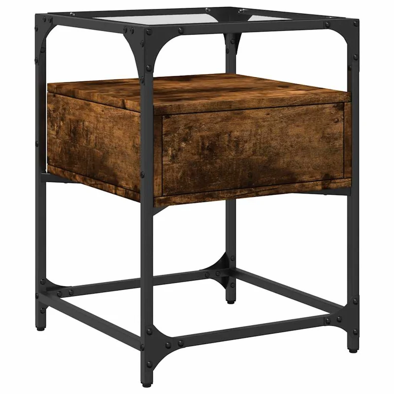 Lot de 2 tables de chevet avec tiroir 40 x 40 x 55 cm bois d'ingénierie marron acier et verre DEC035125