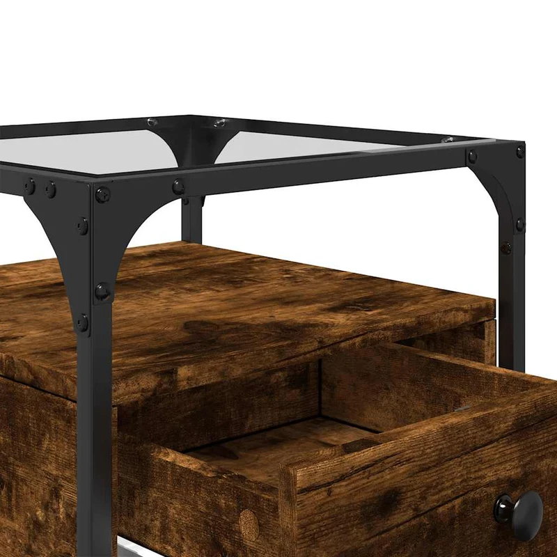 Lot de 2 tables de chevet avec tiroir 40 x 40 x 55 cm bois d'ingénierie marron acier et verre DEC035125