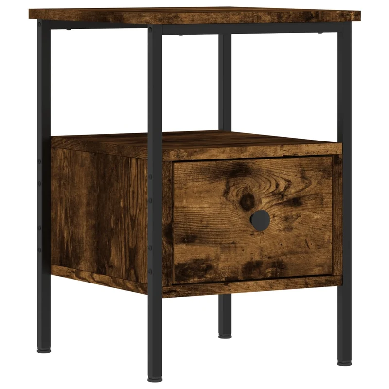 Lot de 2 tables de chevet avec tiroir et étagère 34 x 36 x 50 cm bois ingénierie marron et fer DEC035064