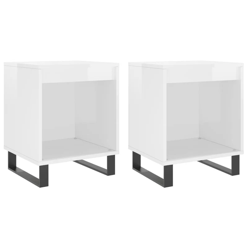Lot de 2 tables de chevet avec compartiment ouvert 40 x 35 x 50 cm bois d'ingénierie blanc et métal DEC035017