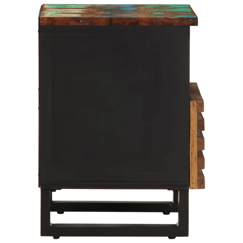 Lot de 2 tables de chevet avec tiroir et compartiment 40 x 34 x 46 cm bois massif de récupération et acier DEC034803