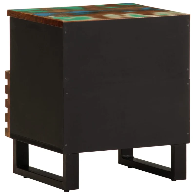 Lot de 2 tables de chevet avec tiroir et compartiment 40 x 34 x 46 cm bois massif de récupération et acier DEC034803