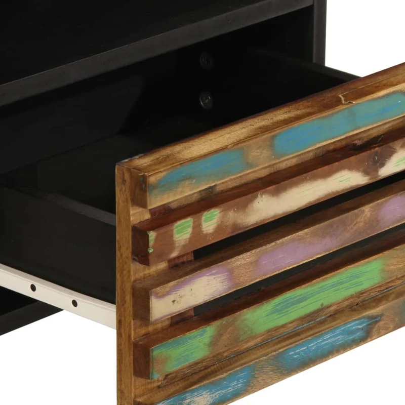 Lot de 2 tables de chevet avec tiroir et compartiment 40 x 34 x 46 cm bois massif de récupération et acier DEC034803