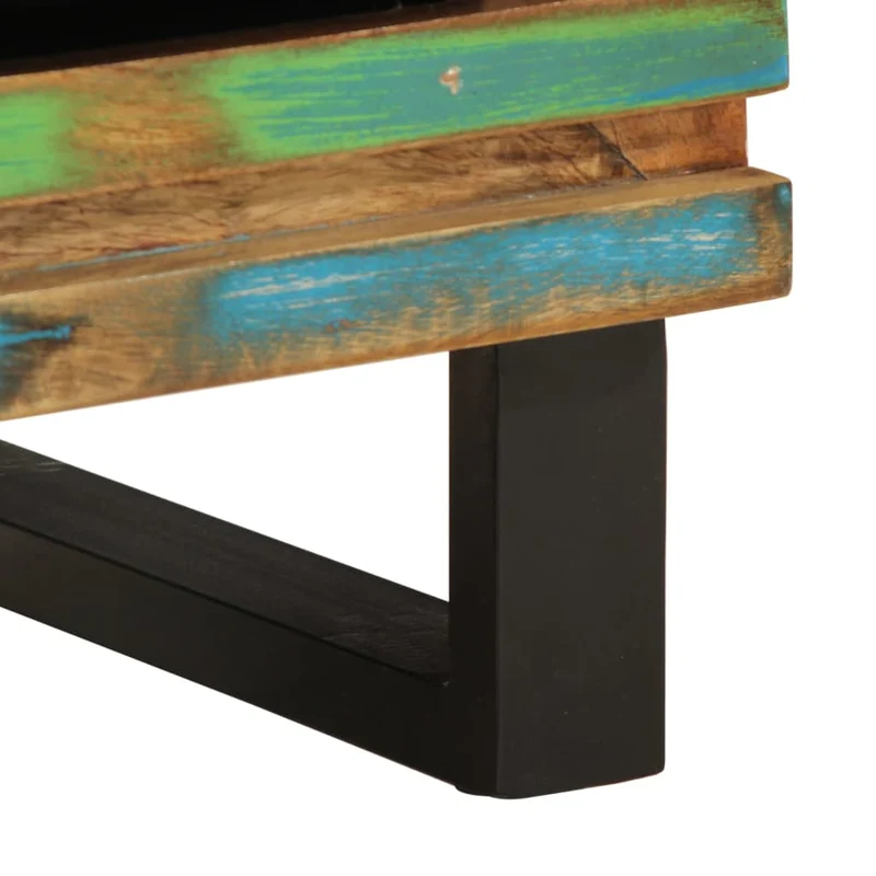 Lot de 2 tables de chevet avec tiroir et compartiment 40 x 34 x 46 cm bois massif de récupération et acier DEC034803