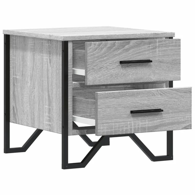 Table de chevet avec deux tiroirs 40 x 41 x 40 cm bois d'ingénierie gris et métal DEC034654