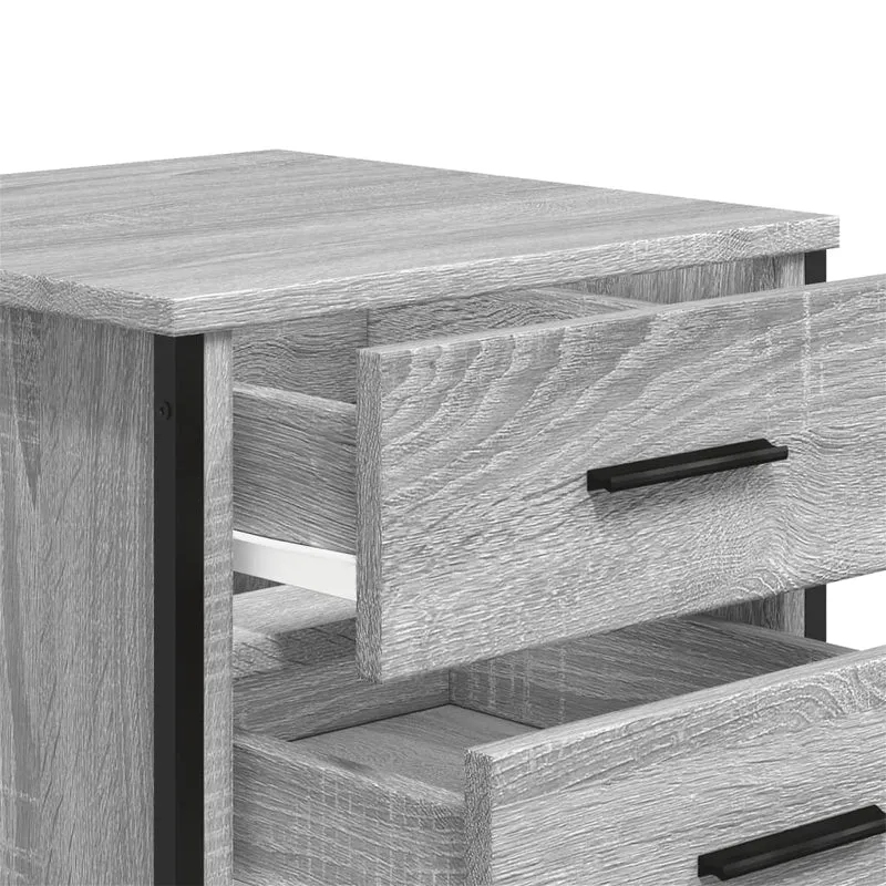 Table de chevet avec deux tiroirs 40 x 41 x 40 cm bois d'ingénierie gris et métal DEC034654