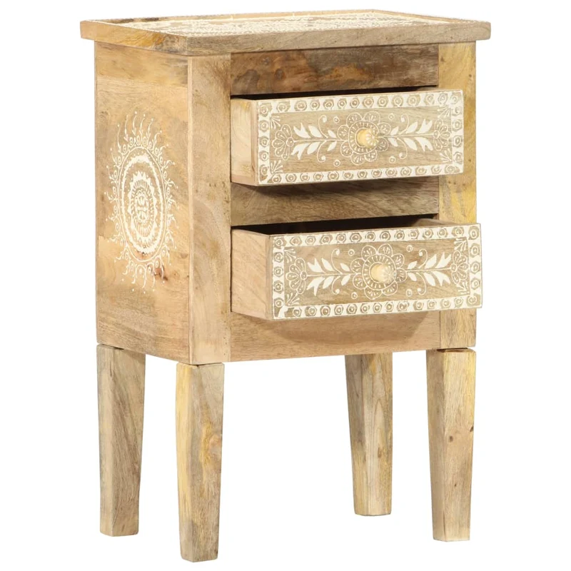 Table de chevet peinte à la main avec deux tiroirs 40 x 30 x 60 cm bois de manguier DEC034546
