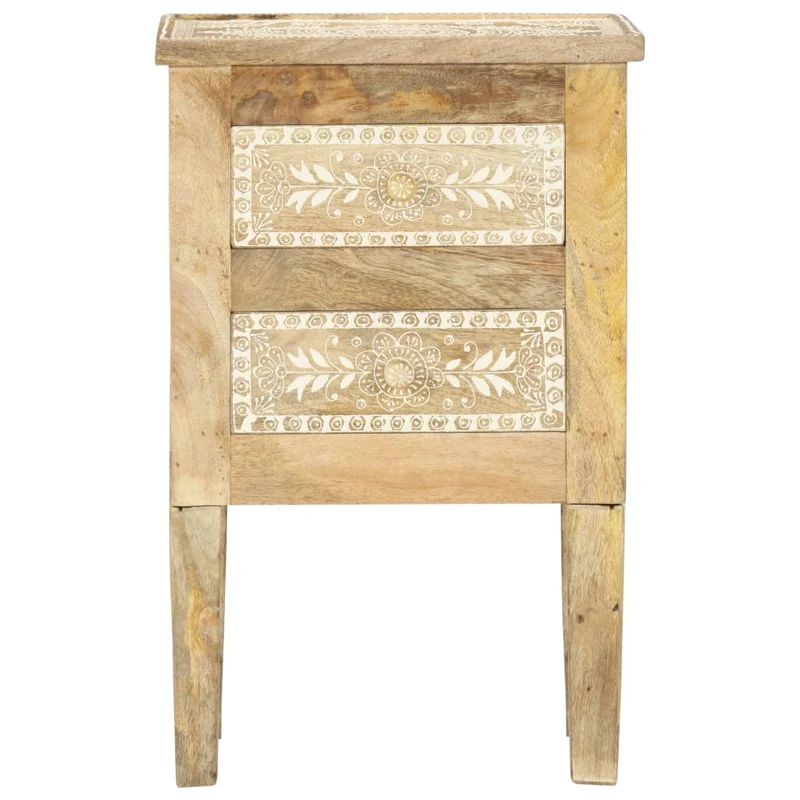 Table de chevet peinte à la main avec deux tiroirs 40 x 30 x 60 cm bois de manguier DEC034546