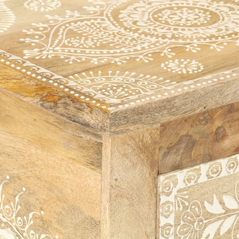 Table de chevet peinte à la main avec deux tiroirs 40 x 30 x 60 cm bois de manguier DEC034546