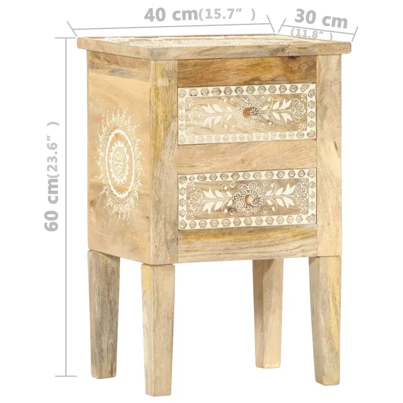 Table de chevet peinte à la main avec deux tiroirs 40 x 30 x 60 cm bois de manguier DEC034546
