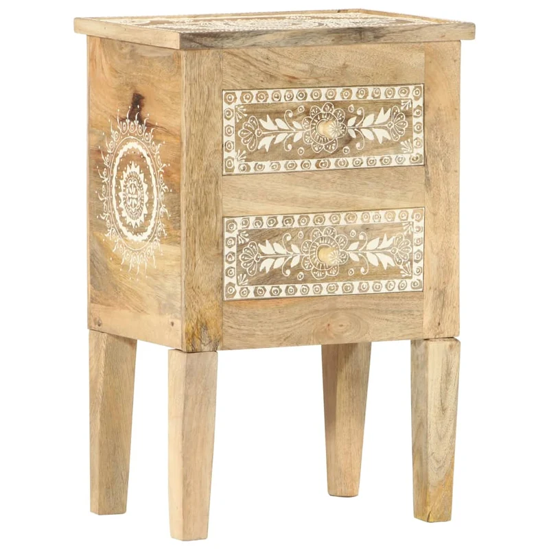 Table de chevet peinte à la main avec deux tiroirs 40 x 30 x 60 cm bois de manguier DEC034546