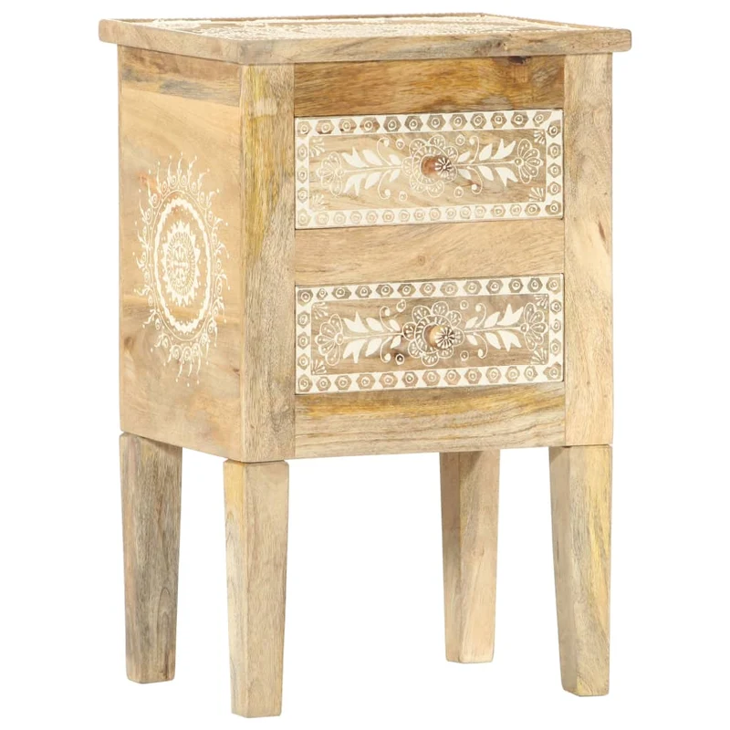 Table de chevet peinte à la main avec deux tiroirs 40 x 30 x 60 cm bois de manguier DEC034546